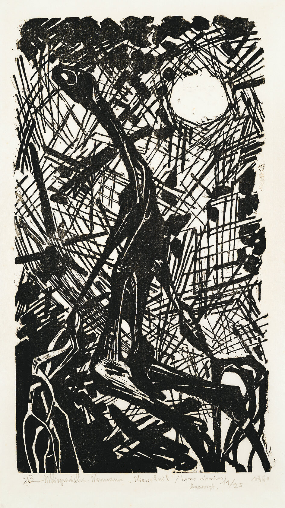 Niewolnik – homo atomicus, 1960, drzeworyt, 45 × 25 cm, Zachęta