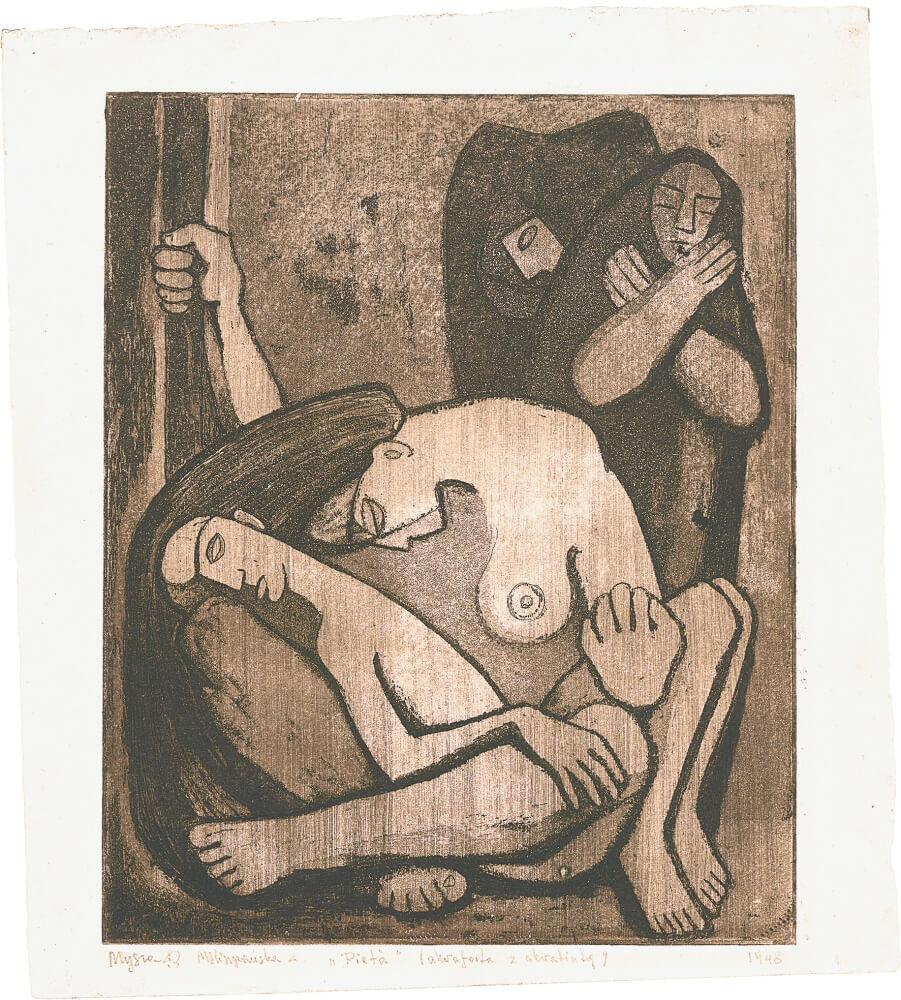 Pietà, 1948, akwaforta z akwatintą, 24,6 × 20 cm, MNW